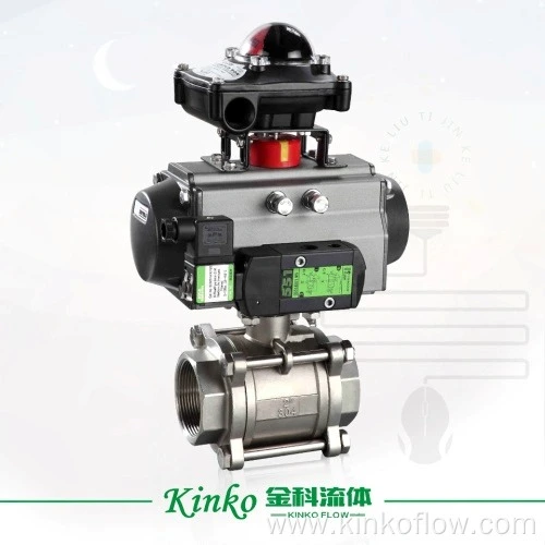 Válvula de esfera pneumática de três peças em aço inoxidável CF8 1/2"-4"