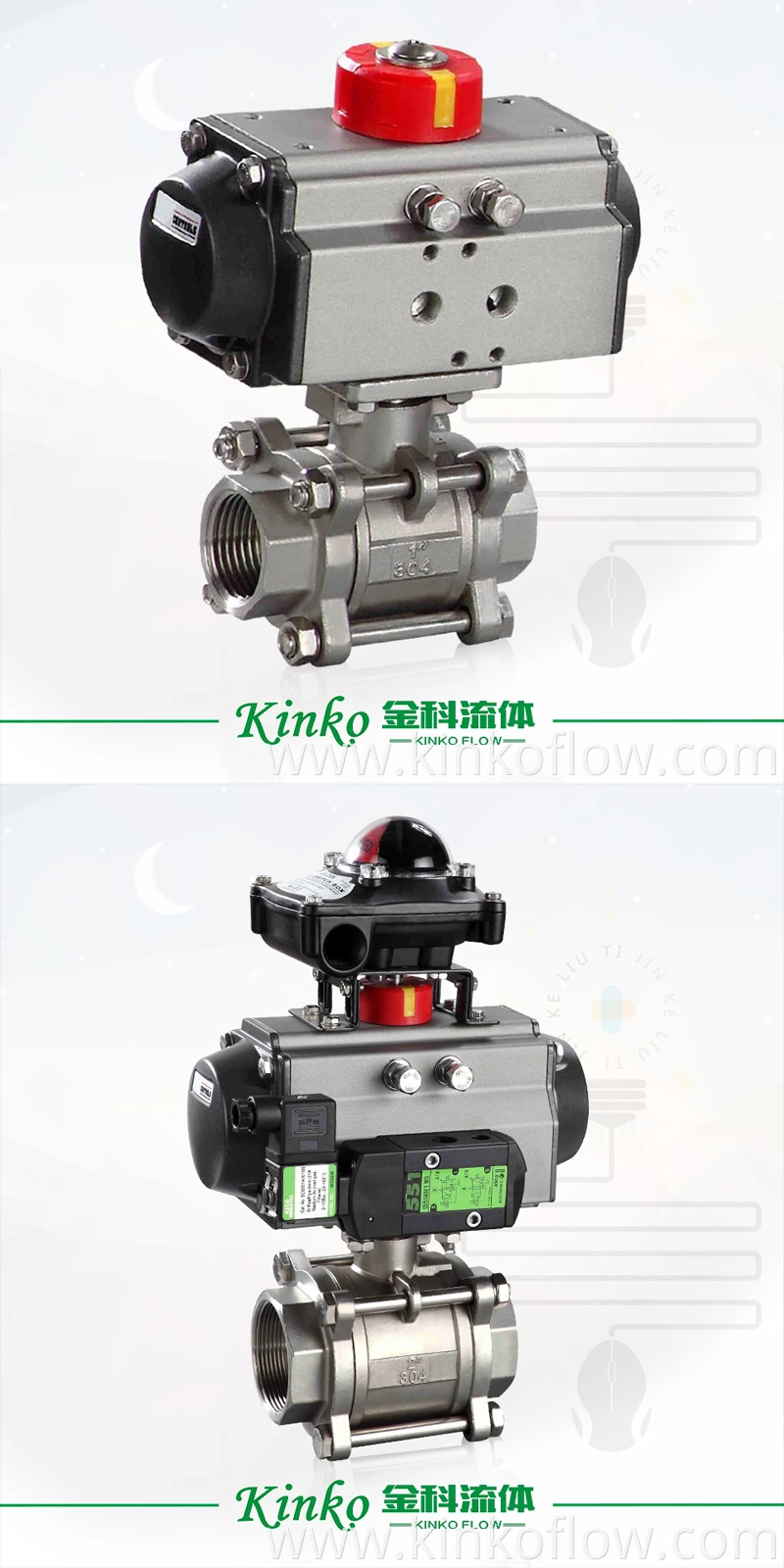 Válvula de esfera pneumática de três peças em aço inoxidável CF8 1/2"-4"