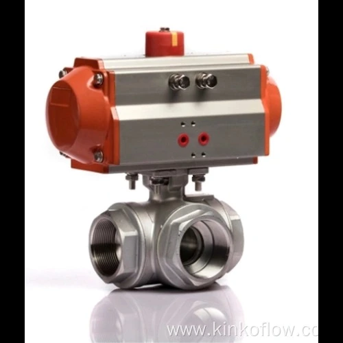 Válvula de esfera pneumática de três vias CF8