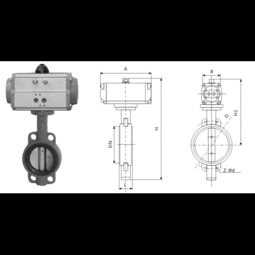 Válvula borboleta pneumática de ferro fundido cinzento DN40-600