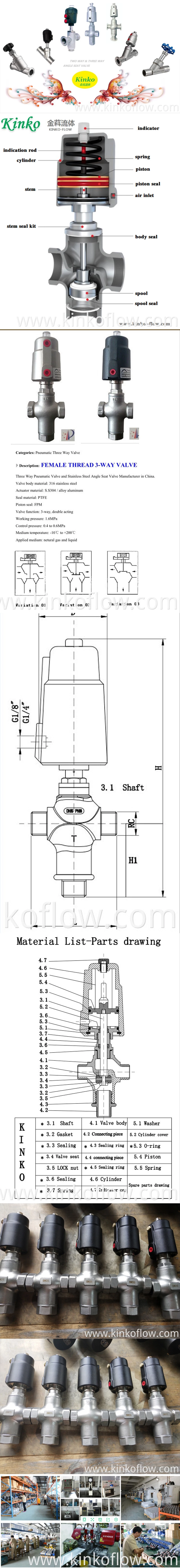 Válvula de assento angular de rosca de 3 vias PA PNEUMATIC